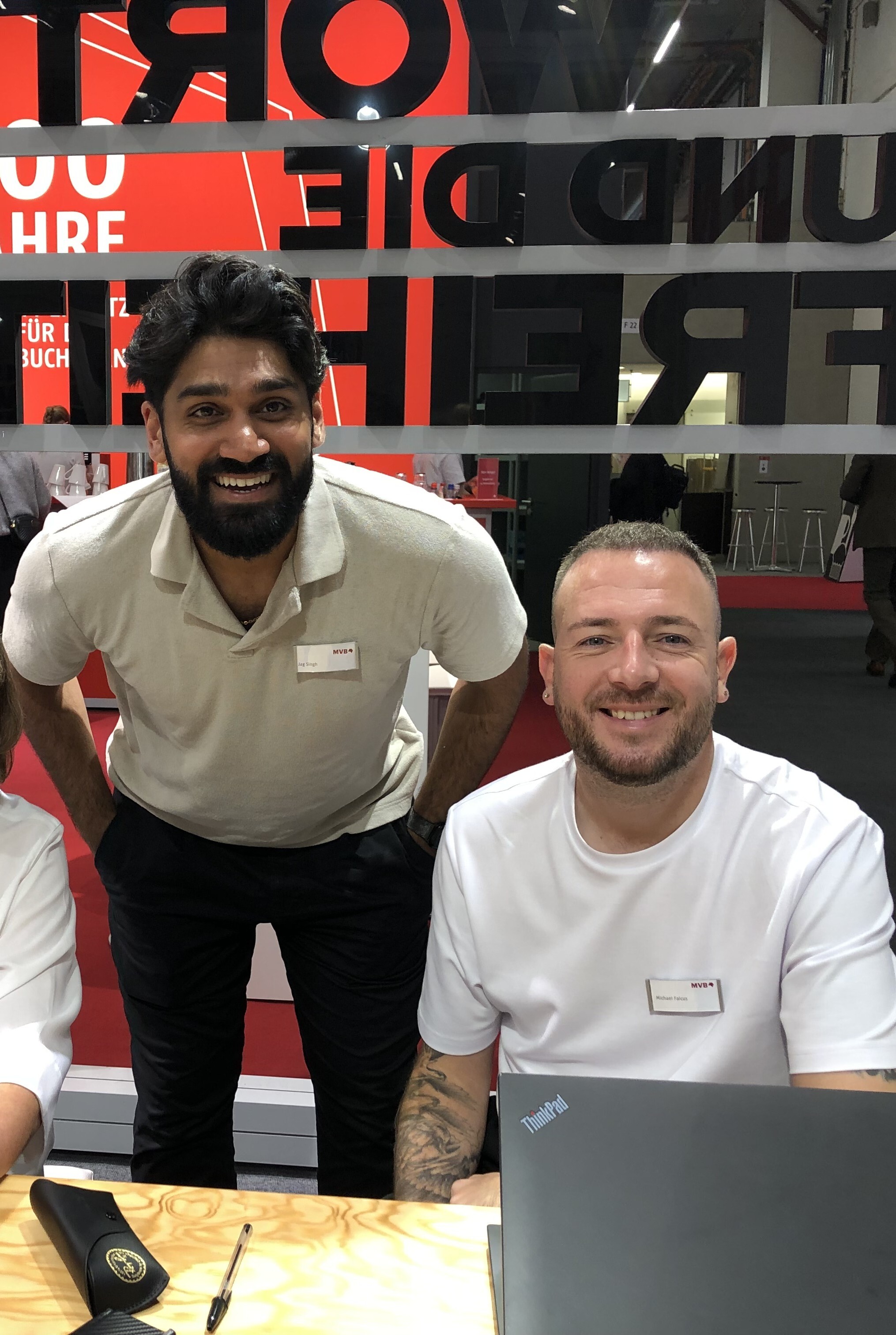 Jag and Michael are in a good mood at an event