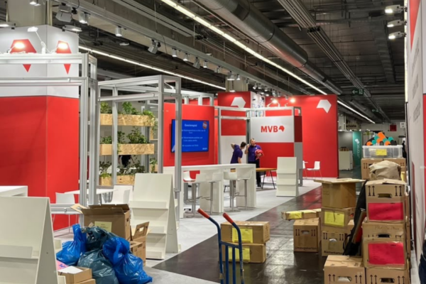 The MVB-booth is built up for Frankfurt Book Fair 2026.