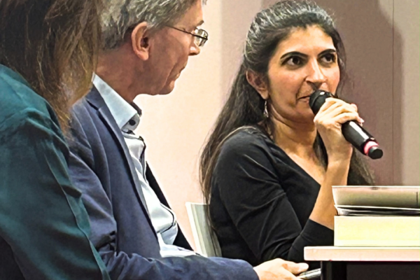 Shida Bazyar, the winner of german book prize, at a panel talk with Stefan Hauck.